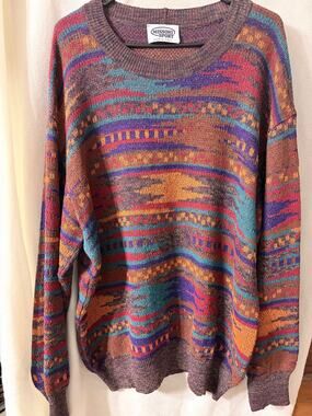 Vtg 90s Missoni Sport Multicolor Knit Sweater XXL Made in Italy Abstract Crew